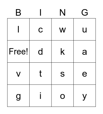 Lowercase Letters Bingo Card