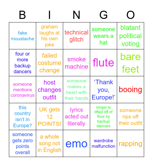 Eurovision BINGO! Bingo Card