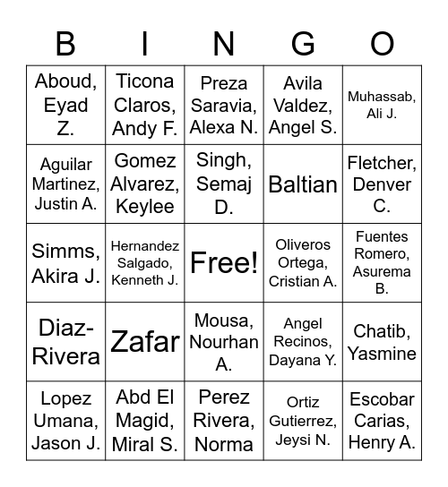 Region 2 Bingo Card
