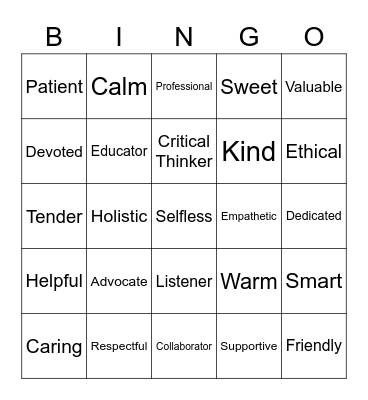 Nurses Day Bingo Card