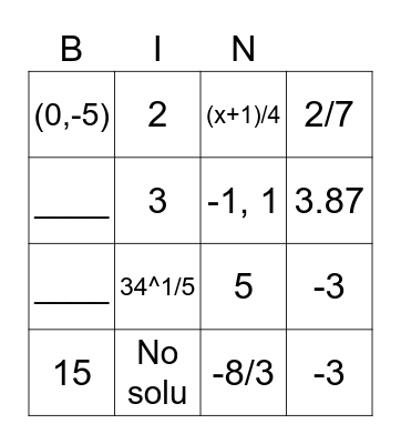 Algebra Dingo Bingo Card