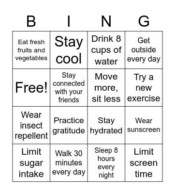 Have a Healthy Summer Bingo Card