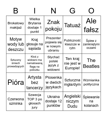 Eurowizja 2023 Bingo Card