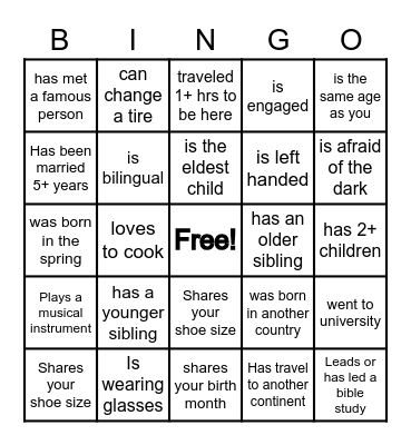 Get to Know You Bingo Card