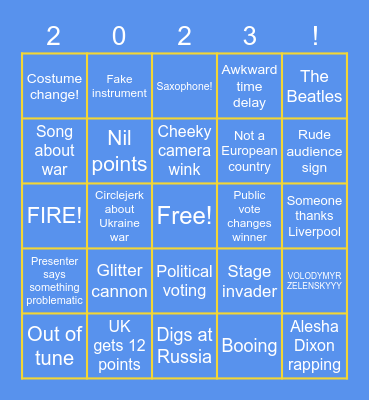 Death by Eurovision Bingo Card