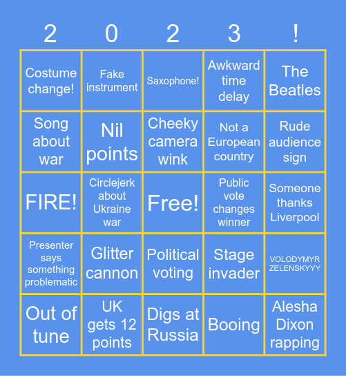 Death by Eurovision Bingo Card