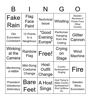 EUROVISION Bingo Card