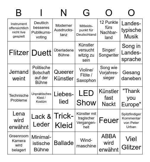 ESC Bingo Card