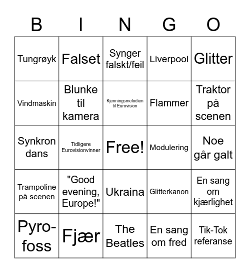 BINGO Eurovision-finale Bingo Card