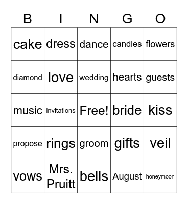 Wedding Bingo Card