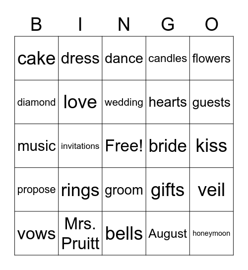 Wedding Bingo Card