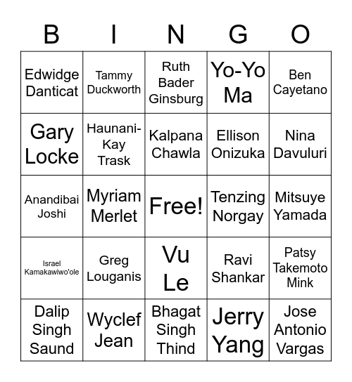 AANHPI, Jewish American, and Haitian Heritage Months Bingo Card