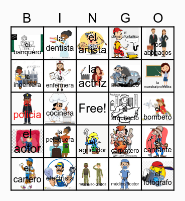 CCHS--Spanish 3, Unit 5 Las Profesiones Bingo Card