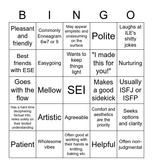 SEI Bingo Card