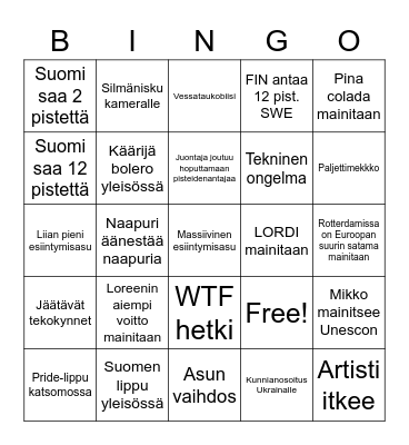 EUROVIISUBINGO Card