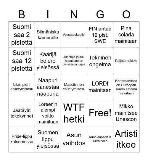 EUROVIISUBINGO Card