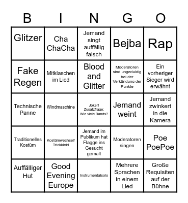 Eurovision 2023 Bullshit Bingo Card