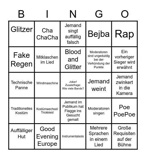 Eurovision 2023 Bullshit Bingo Card