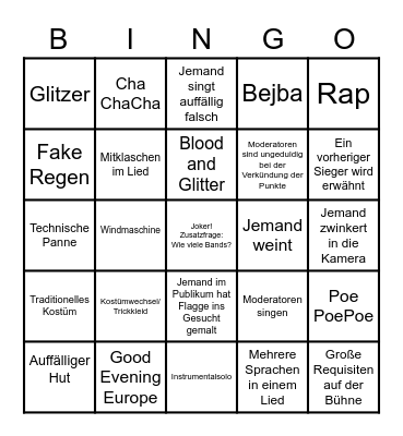 Eurovision 2023 Bullshit Bingo Card