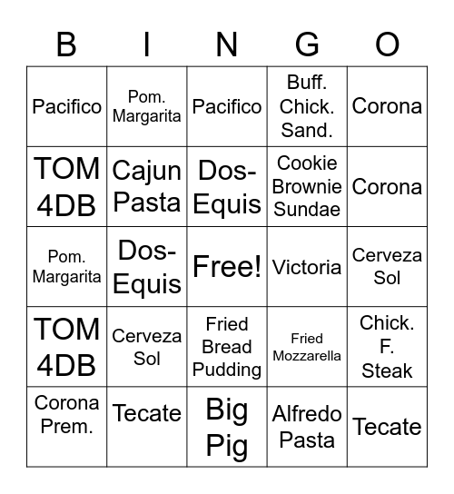 Tour of Mexico Bingo Card