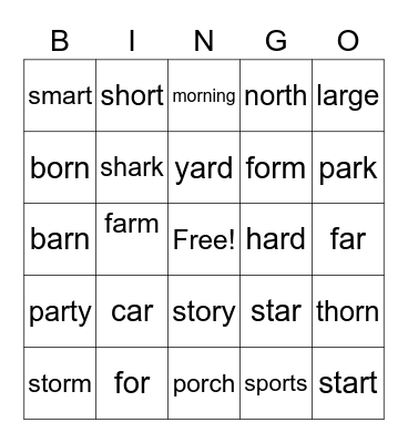 Ar        Or Bingo Card