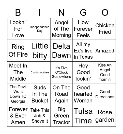 (Very) Classic Country Hits Bingo Card