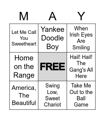 Songs for Seniors Bingo Card