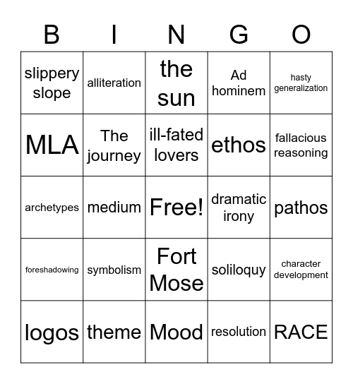 9th Grade ELA Bingo Card