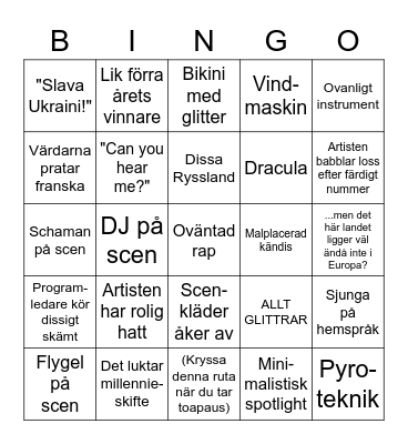 Eurovision 2023 BINGO Card