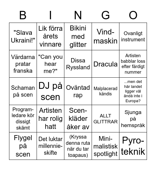 Eurovision 2023 BINGO Card