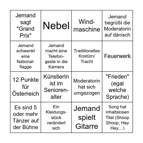 ESC Bingo Card