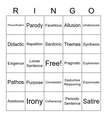 Unt Bingo Card