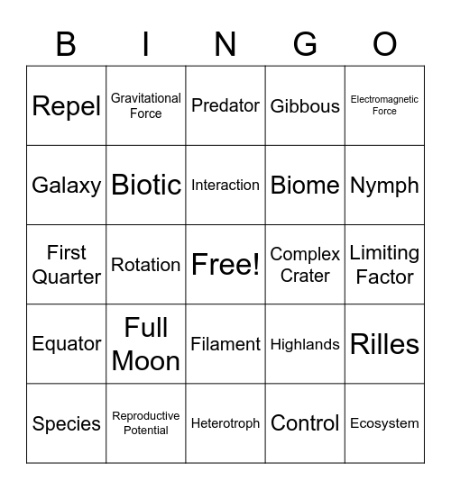 7th Grade Science Vocabulary BINGO Card