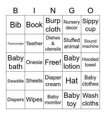 Baby Bingo Card
