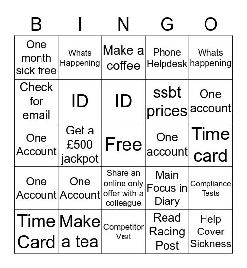 Marketplace Bingo Card