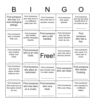 Find Someone Who Bingo Card