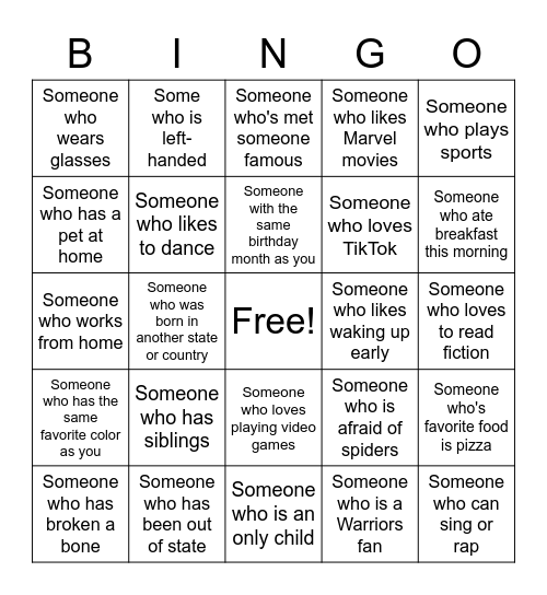 Human Bingo Card
