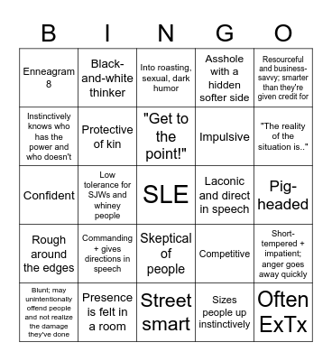 SLE Bingo Card