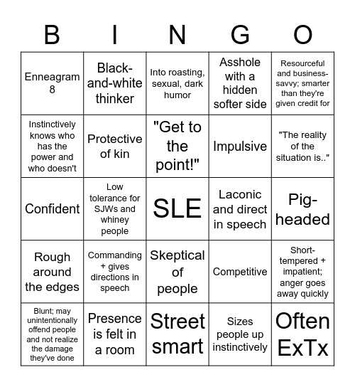 SLE Bingo Card