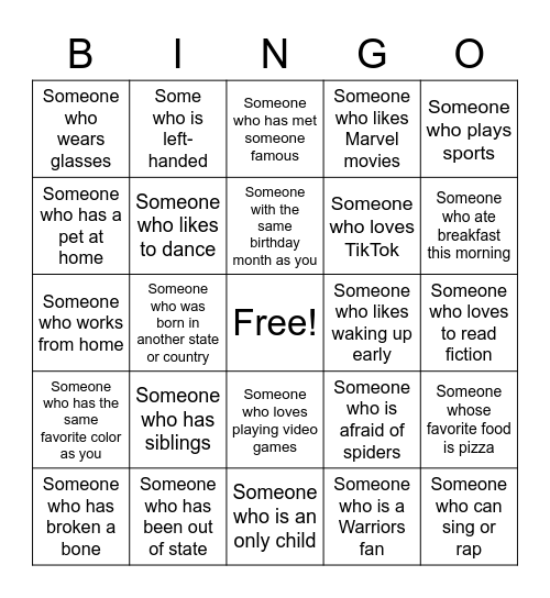 Human Bingo Card