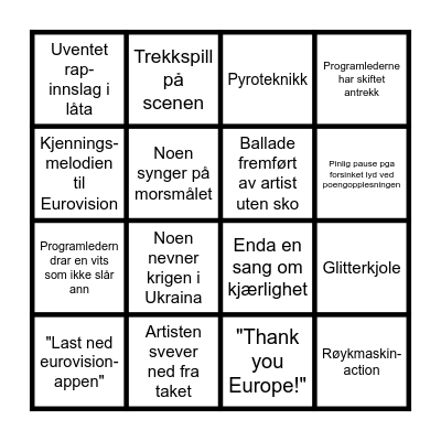 ESC Drikkebingo Card