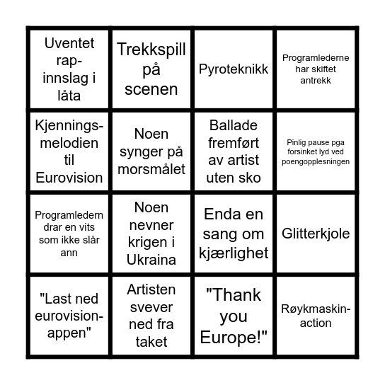 ESC Drikkebingo Card