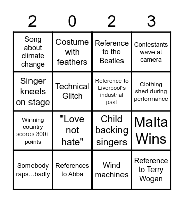 Katie's Eurovision Bingo Card