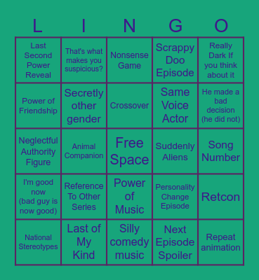 Cartoon Bingo Card Bingo Card