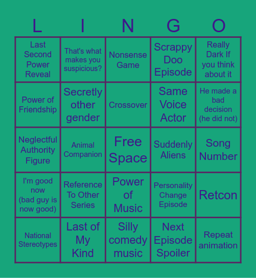 Cartoon Bingo Card Bingo Card