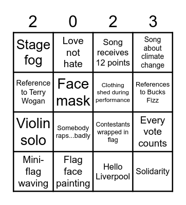 Katie's Eurovision Bingo Card