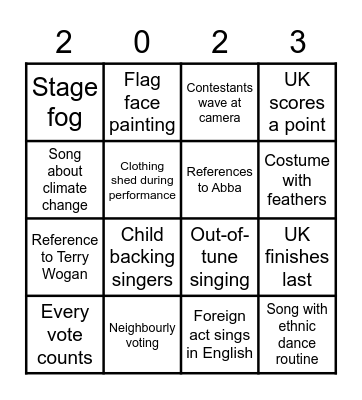 Katie's Eurovision Bingo Card