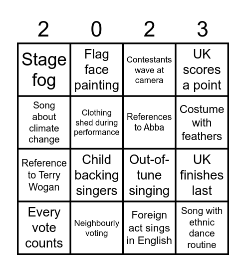 Katie's Eurovision Bingo Card