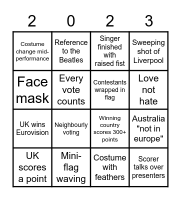 Katie's Eurovision Bingo Card