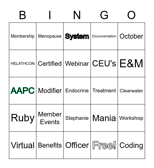 AAPC Clearwater FL May Mania Bingo Card